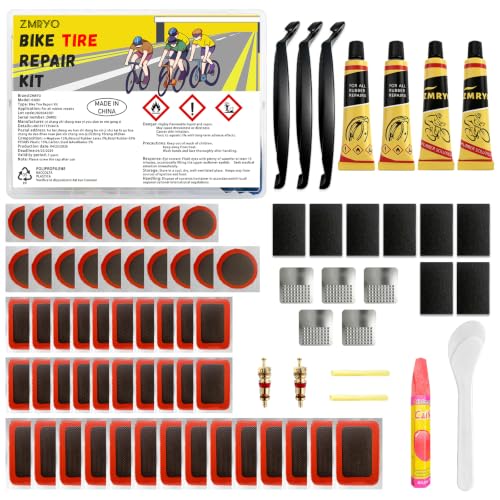 ZMRYO Bike Tire Repair Kit 80 PCS, Flat Tire Repair Kit with 54 Patches, 4 Vulcanizing Glue Tubes, Tire Levers & Valve Core Tools for Bikes, E-Bikes, Scooters & Inner Tube Repairs