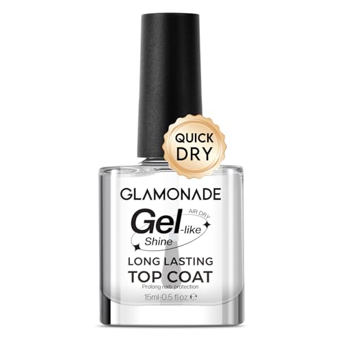 Glamonade Top Coat Nail Polish: Clear Gel-like Shine Quick Dry Long Lasting