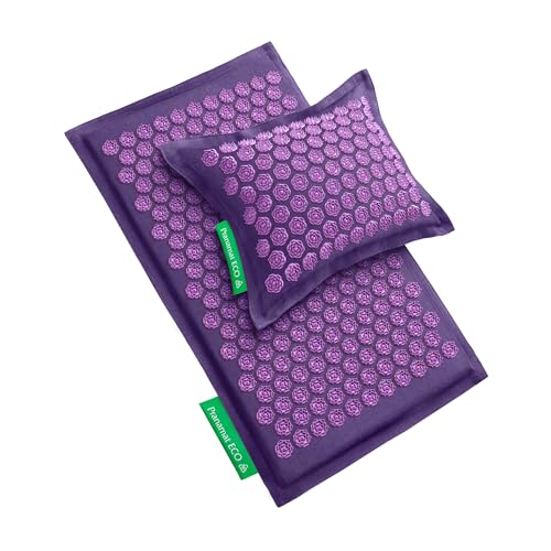 Pranamat Acupressure Large Mat and Pillow Set, Premium Acupressure Therapy for Pain Relief and Relaxation, Handcrafted in Europe with Sustainable and Natural Materials (Lavander)