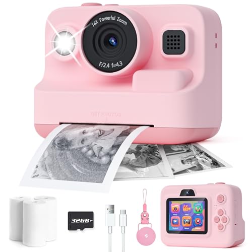 Dylanto Kids Camera Instant Print,1080P Kids Instant Cameras that Print Photos,Christmas Birthday Gifts for Girls Age 3-12,Portable Toy for 3 4 5 6 7 8 9 10 Year Old Girls Boys Pink