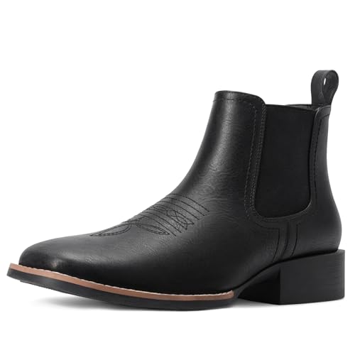 Choiran Western Ankle Cowboy Boots for Men - Mens Square Toe Chelsea Boots for Men Casual Retro Stylish Black