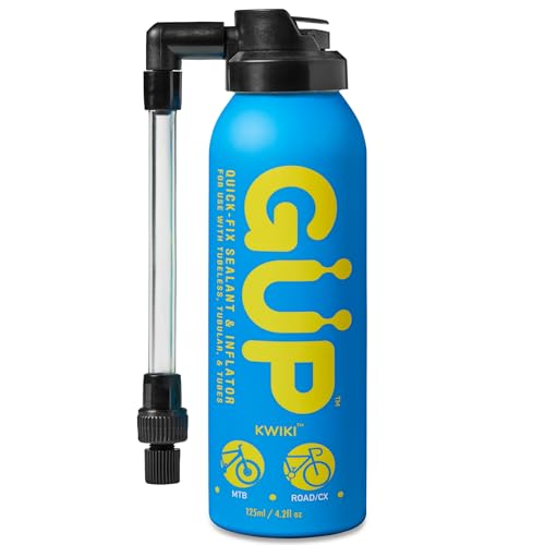 GUP (GÜP Kwiki) Quick Fix Tire Sealant and Inflator; pour VTT, route, cyclocross, gravel ; scelle et répare les pneus crevés ou perforés (adaptateur de tuyau Schrader/Presta)