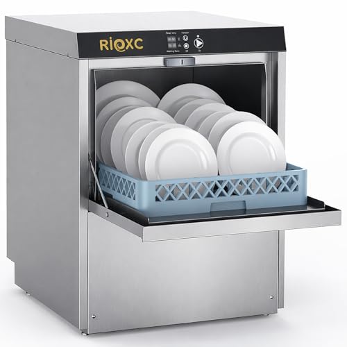 RIOXC High-Temp Undercounter Dishwasher front view in stainless steel