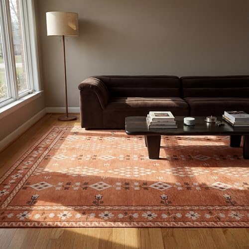 Revival Rugs Garland 8'x10' Washable Area Rug for Living Room Bedroom Dining Room - Oeko-TEX Certified, Peach