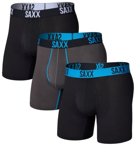 SAXX Underwear Co. Men's Core Performance Mesh Boxer Brief 3-Pack, Black/Graphite/Athletic, Medium