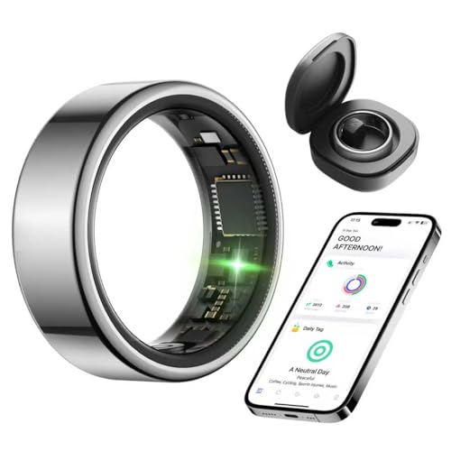 KIRAMA Smart Health Ring for Women Men Fitness Tracker with Heart Rate, Support Sleep Monitoring and Exercise Recording, IP68 Waterproof for iOS and Android, No APP Fee，Ultra-Thin Design (Silver, 9)