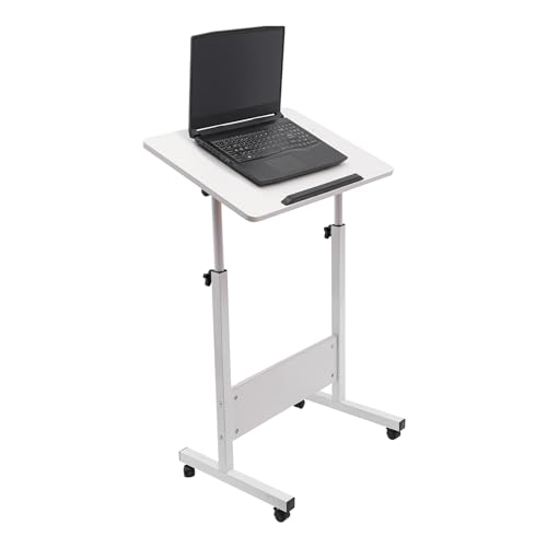 Adjustable Height Mobile Standing Desk,Rolling Computer Stand,Computer Workstation,Portable Laptop Desk,Rolling Laptop Cart w/Wheels,Rolling Laptop Table,Elevating Table,Sit Stands (White, 16×24”)