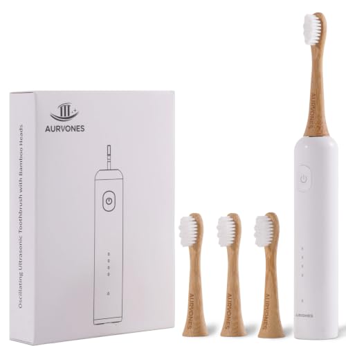 AURVONES Ultrasonic Oscillating Electric Toothbrush with Bamboo Heads