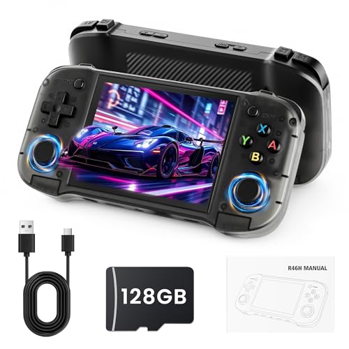 R46H Retro Handheld Game Console, Portable Gaming Console with 20,000+ Classic Games, 4.2” IPS Screen, Linux Handheld Emulator, 128GB TF Card, WiFi Multiplayer for Travel & Gifts(Black)
