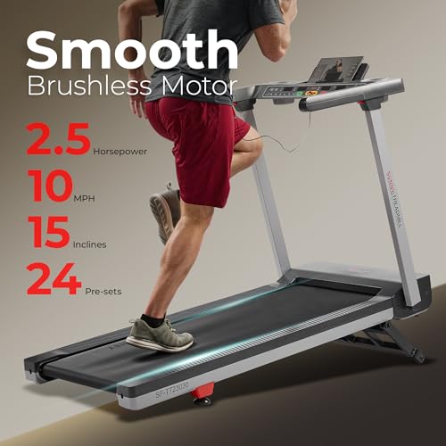 Close-up of the Sunny Health & Fitness treadmill deck and console