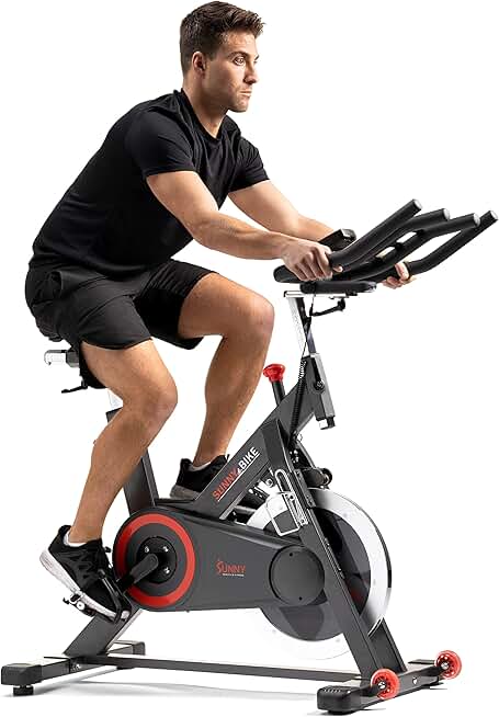 Sunny Health & Fitness Magnetic Exercise Bike front view with 44lb flywheel