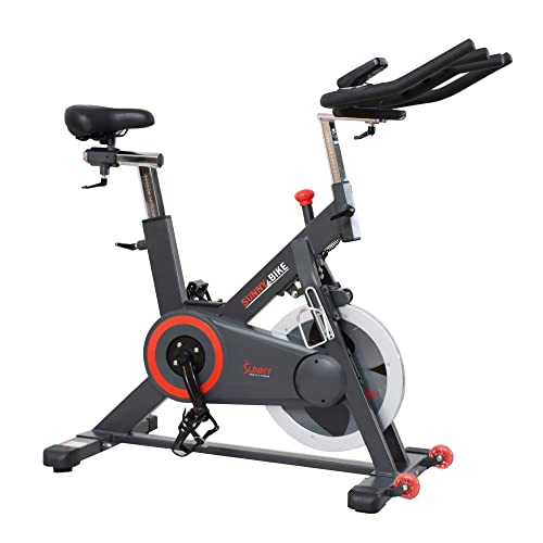 Side view of Sunny Health & Fitness Magnetic Exercise Bike showing adjustable seat and handlebars