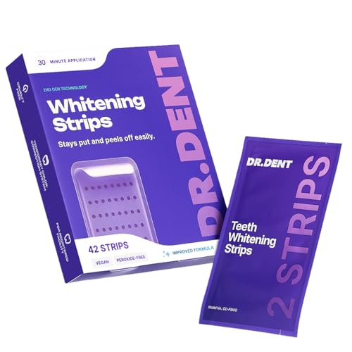 DRDENT Purple Teeth Whitening Strips - 42 Strips (21 Treatments) - Peroxide Free Pap Whitening - Color Correcting Purple