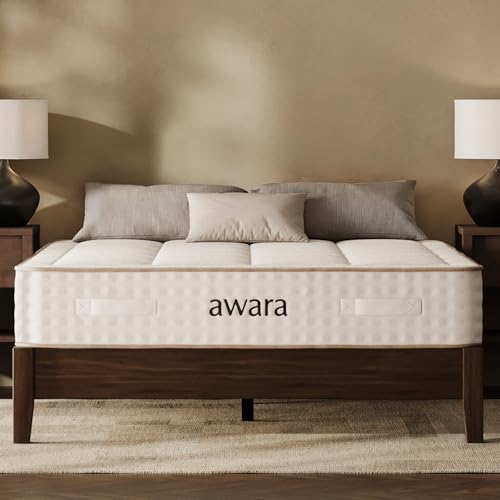 Awara Natural Hybrid Queen Mattress 10 Inch - Zertifizierter organischer Naturlatex - Nachhaltige neuseeländische Wolle - Glasfaserfrei - 365-Nächte-Testphase