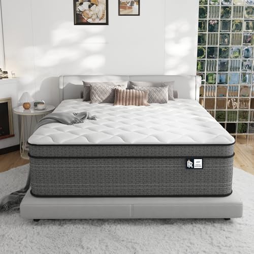 Ruoysun 14 Inch Queen Size Mattress, Firm Hybrid Mattress with 7-Zone Pocket Springs & Cooling Gel Memory Foam, Luxury Pressure Relief Bed in a Box for Back & Side Sleepers, CertiPUR-US