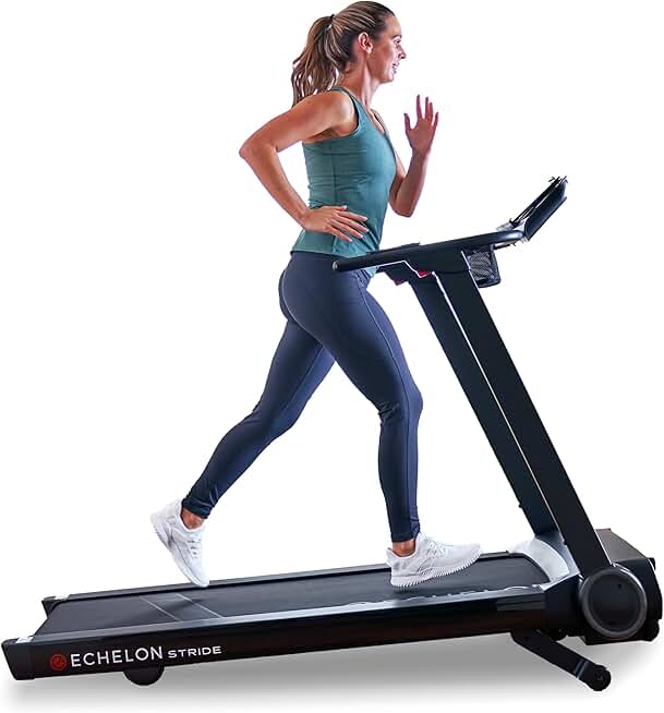 Echelon Stride Treadmill folded and stored under a desk