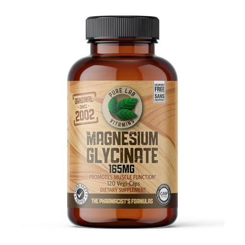 Pure Lab Vitamins Magnesium Glycinate 165mg, 120 Vegi-Caps, Additive Free