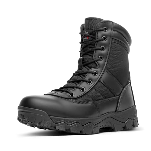 NORTIV 8 Men's Tactical Military Work Boots Side Zipper,Black,11