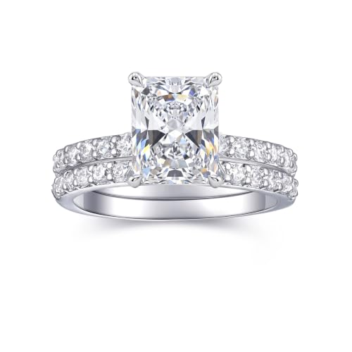 AONED Engagement Rings For Women Wedding Rings Fake Engagement Ring Set Promise Rings For Her 2 Carat 2CT Radiant Cubic Zirconia CZ Bridal Ring Sets Wedding Rings Cheap Band 2pcs, Size 6.5