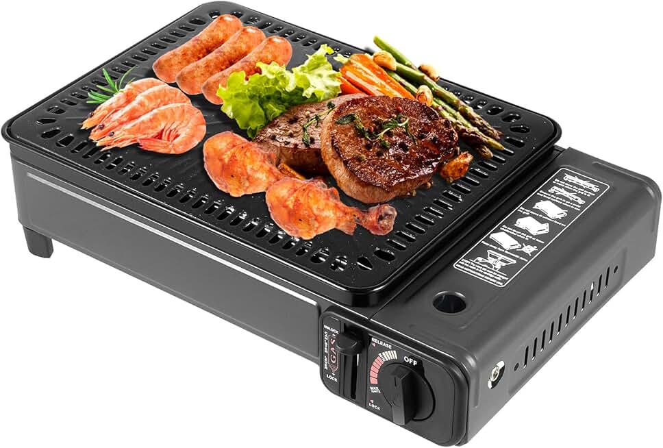 Gas Grill Butane Stove, Portable Butane Gas Grill Stainless Steel Freestanding Korean BBQ Grill for Outdoor Cooking and Camping 16.34 x 11.02 x 4.33 Inch