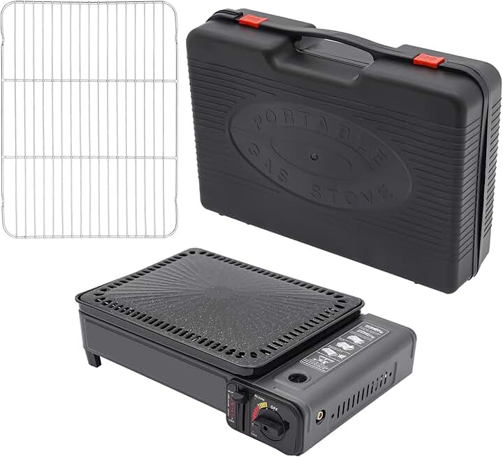 Butane Grill Stove Tabletop BBQ Grill Portable Butane Stove Adjustable Heat Settings BBQ Grill LPG Gas Stove Camping Gas Stove for Indoor & Outdoor Use