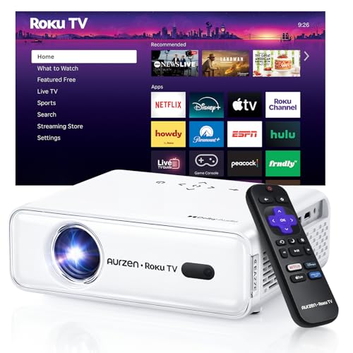 Aurzen Roku TV Smart Projector with Wifi and Bluetooth