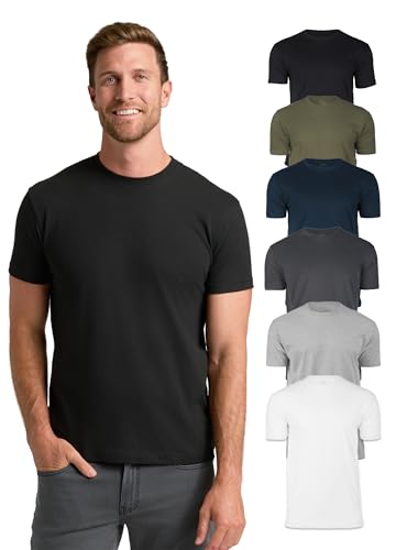 True Classic Mens T-Shirts – Short Sleeve Crew Neck T Shirts for Man, Cotton Blend Plain Novelty Men's T-Shirts, Pack of 6, Variety, L
