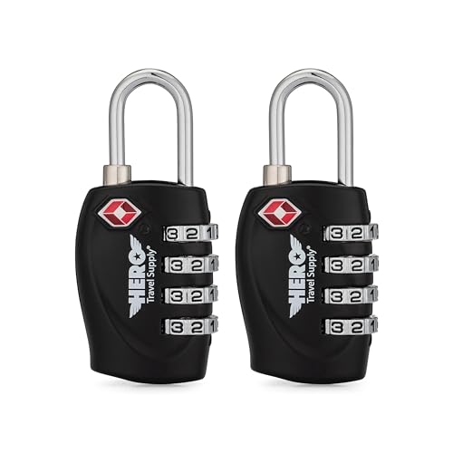 Hero Luggage Lock (Pack of 2) TSA Approved, 4 Digit Combination Padlock for Travel, Suitcases, Lockers, Backpacks