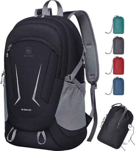 MIYCOO Backpack - Ultraleichter, packbarer Rucksack für Reisen, Camping und Wandern, wasserdichter, faltbarer Tagesrucksack für Männer und Frauen, Schwarz