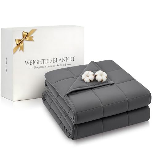 RJOP Cooling Weighted Blanket for Adults (20lbs, 60"x80") zware deken met premium glas, queen size perfect voor 190-210 lbs, zacht ademend, Dark Grey
