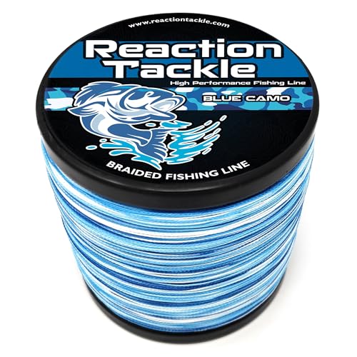 Reaction Tackle Braided Fishing Line - Pro Grade Power Performance voor zoutwater- of zoetwatervissen - Gekleurde gevlochten vislijn voor extra zichtbaarheid - Blue Camouflage 20 Lb (150 Yards)