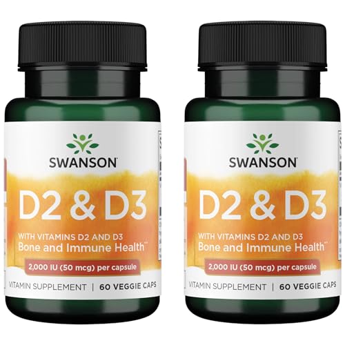 Swanson D2 and D3 2,000 IU Bone Health, 60 Veggie Capsules, 2 Pack