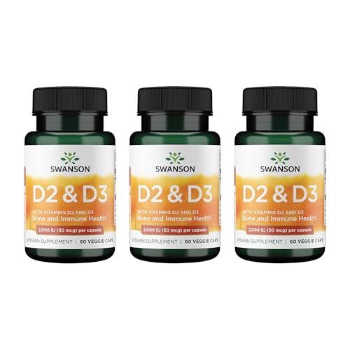 Swanson D2 and D3 2,000 IU Bone Health, 60 Veggie Capsules, 3 Pack