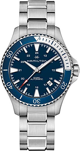 Hamilton Khaki Navy Automatic Men's Watch, 40mm Stainless Steel Case, Swiss Made, Blue Dial Analog Wrist Watch for Men, 100m Waterproof, Sapphire Crystal, 3-Hand Movement, Stainless Steel Strap
