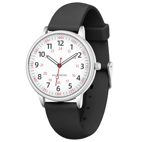 IBSO Women Watch for Nurse Easy to Read Dial Wristwatches Silicone Band Water Resistant Watches Second Hand and 24 Hour (0027 Black)