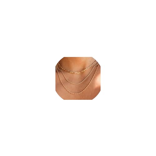 CONRAN KREMIX Waterproof Gold Necklace Stack Necklaces for Women Non Tarnish,Layered Gold Plated Stainless Steel Dainty Thin Chain Necklace Set for Womens Gifts Jewelry