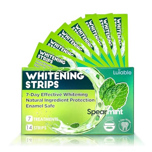 Teeth Whitening Strips for Tooth White: Professional Dentist Formulated Teeth Whitener Enamel-Safe Non-Slip 14 Strips 7 Treatments (14 Count (Pack of 1), Spearmint)
