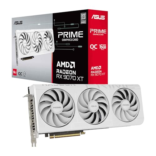 ASUS Prime AMD Radeon™ RX 9070 XT 16GB GDDR6 White OC Edition Graphics Card, AMD (PCIe 5.0, HDMI/DP 2.1, 2,5-Slot-Design, Axial-tech-Lüfter, Kugellager, Dual BIOS, GPU Guard), 3 Jahre Garantie