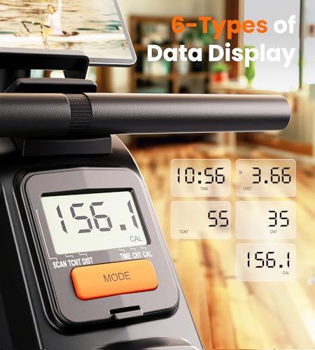 Rowing machine display showing metrics